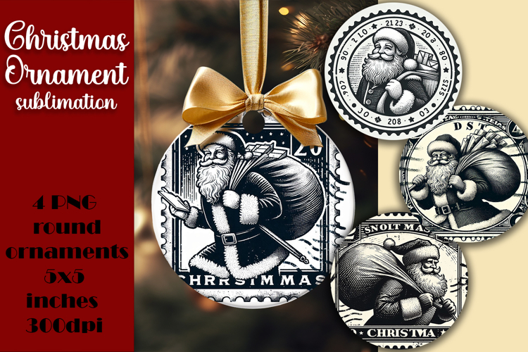 Vintage Santa Ornament Sublimation, Round Ornament Png