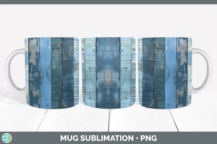 Blue Wood Mug Wrap Sublimation Coffee Cup Designs