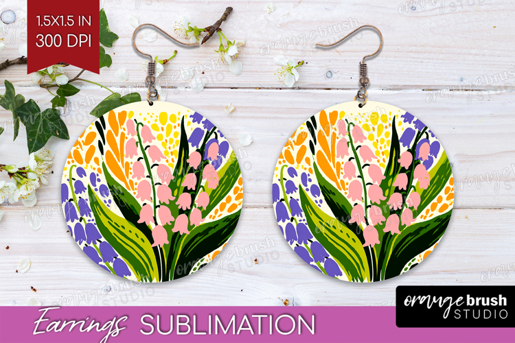 Bluebell Modern Floral Round Earrings Sping Flower PNG