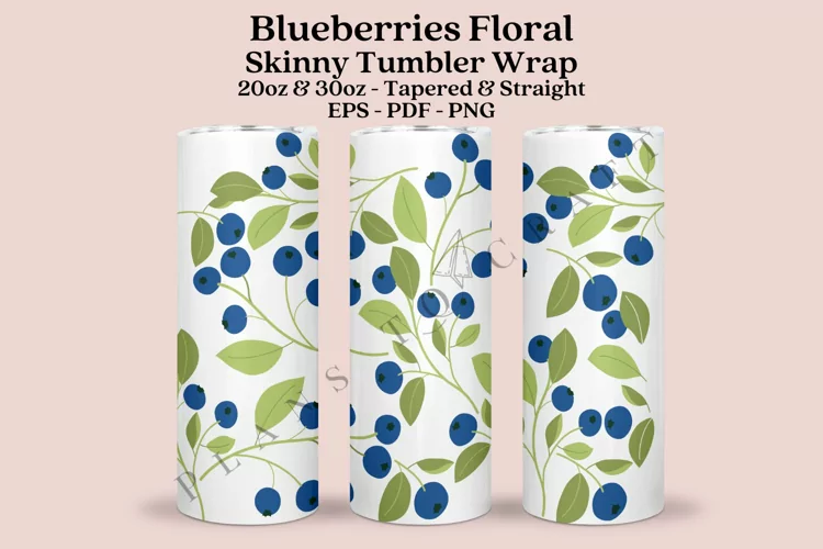 Blueberries Floral Skinny Tumbler Sublimation Wrap