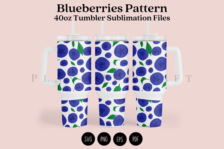 blueberries pattern summer 40oz quencher tumbler sublimation full wrap high resolution transparant background