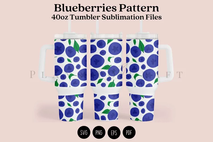 Blueberries Pattern 40oz Tumbler Sublimation Wrap SVG