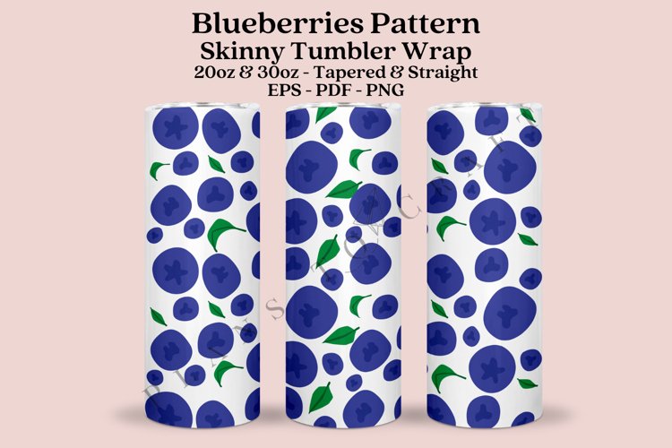 Blueberries Pattern Skinny Tumbler Sublimation Wrap