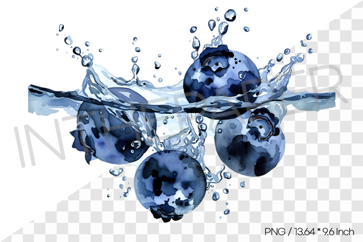 Blueberries Dropping under Water with Bubbles PNG Clipart