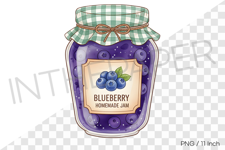 Deep blueberry jam in a cute ribbon jar PNG marmalade syrup