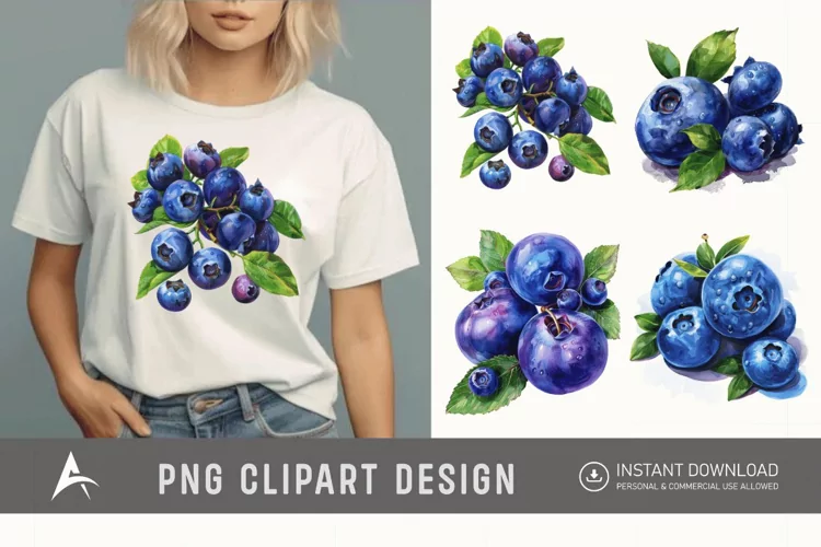 Watercolor Blueberry Painting Clipart
