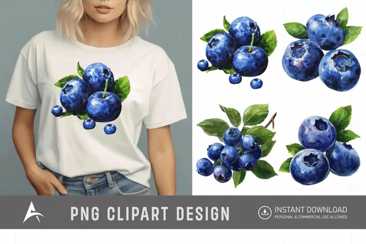 Watercolor Blueberry Painting Clipart