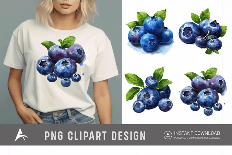 Watercolor Blueberry Painting Clipart