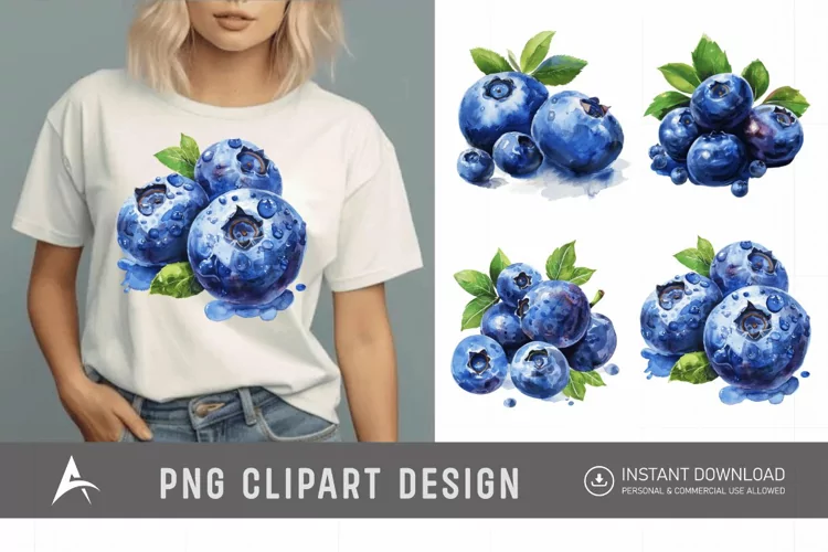 Watercolor Blueberry Painting Clipart
