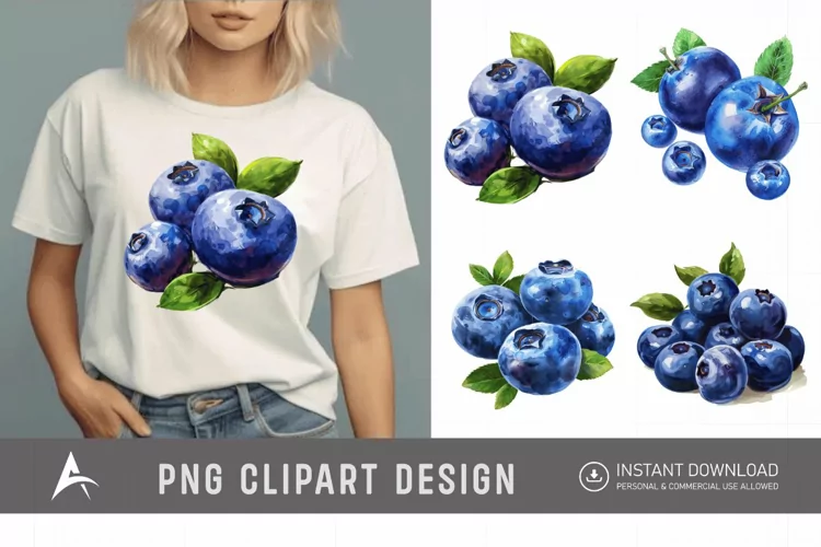Watercolor Blueberry Painting Clipart