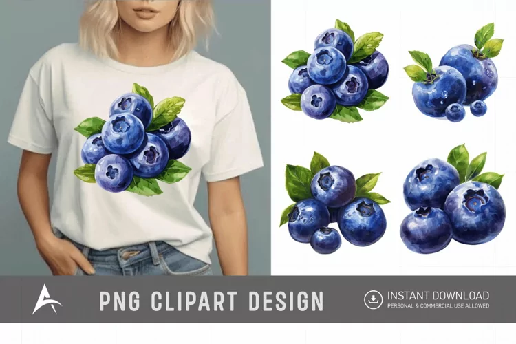 Watercolor Blueberry Painting Clipart