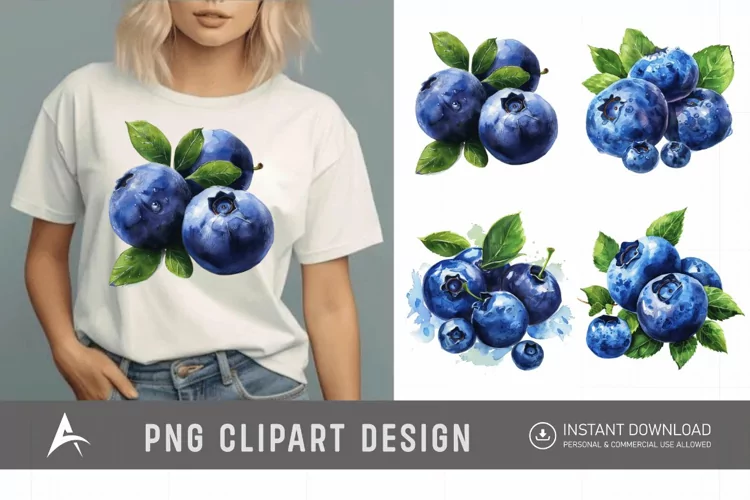 Watercolor Blueberry Painting Clipart