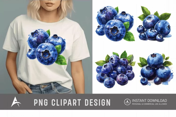 Watercolor Blueberry Painting Clipart