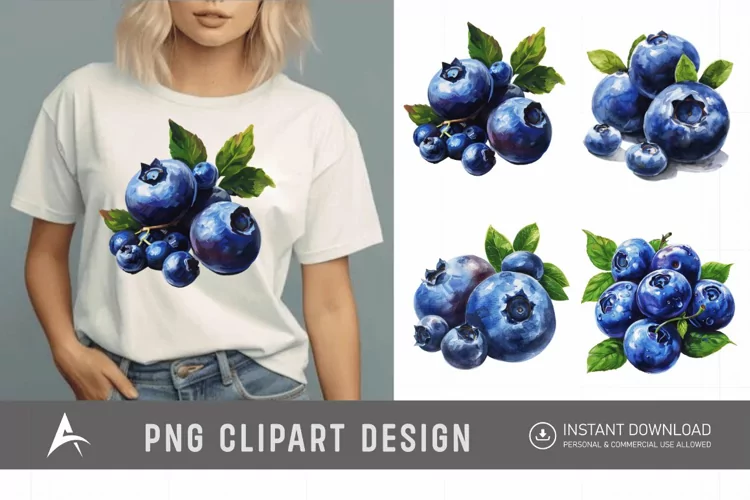 Watercolor Blueberry Painting Clipart
