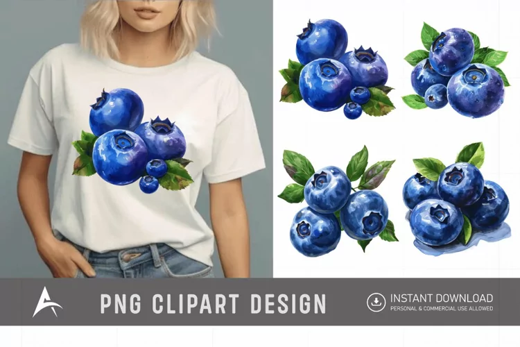 Watercolor Blueberry Painting Clipart