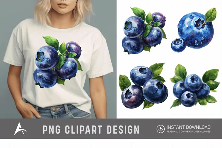 Watercolor Blueberry Painting Clipart