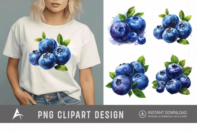 Watercolor Blueberry Painting Clipart