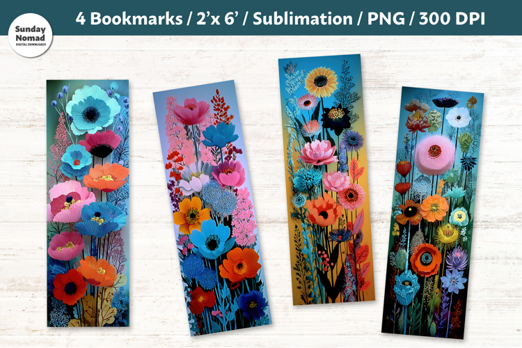 Blue Floral Bookmarks , Printable Crafts, 4 PNG