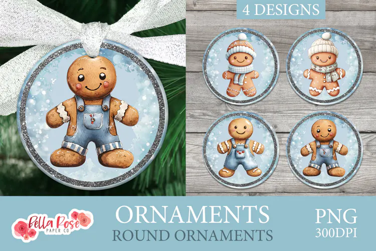 Blue Gingerbread | Christmas | Round Christmas Ornament