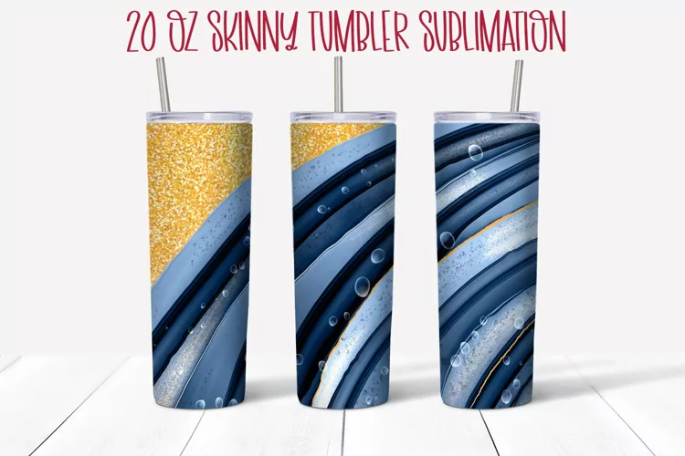 Blue & Gold Glitter 20 OZ Skinny Tumbler Design Sublimation