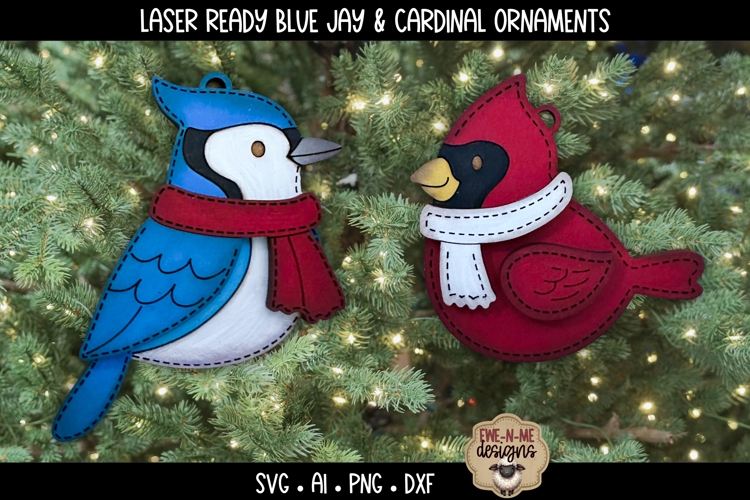Blue Jay and Cardinal Laser Ready Ornaments | Winter SVG