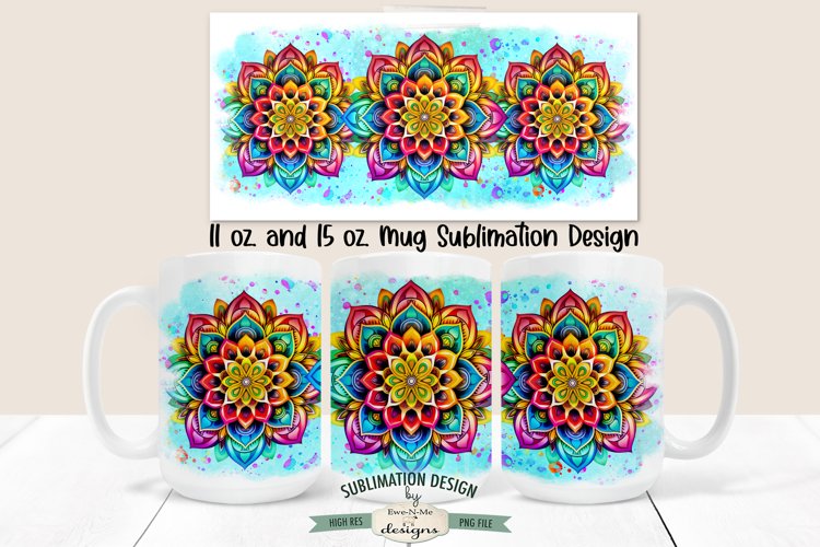 Blue Rainbow Mandala | 11 & 15 oz Sublimation Mug Design example image 1