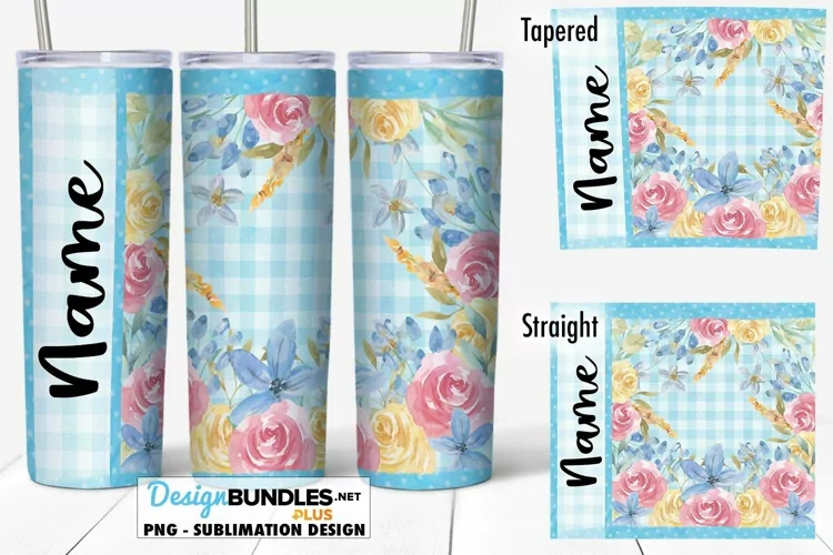 Blue Plaid Floral Seamless 20 oz Tumbler Sublimation