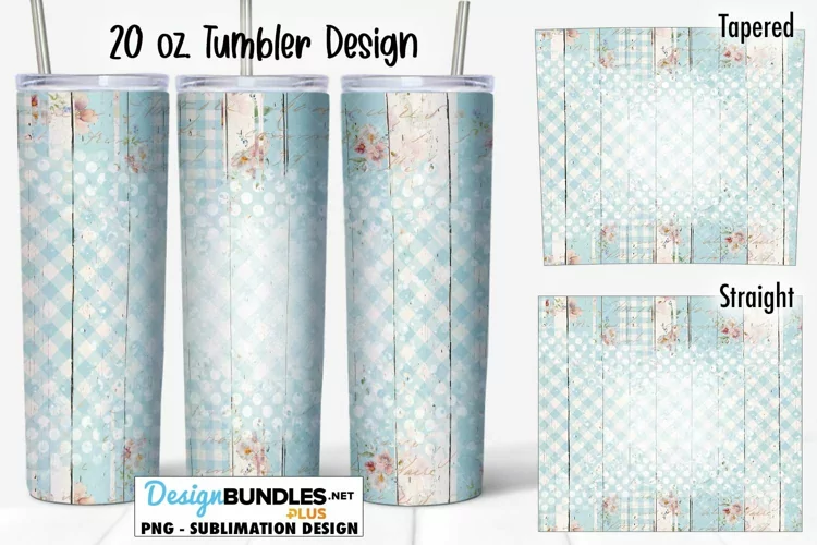 Blue Shabby Cottage & Plaid 20 oz Tumbler Sublimation Design