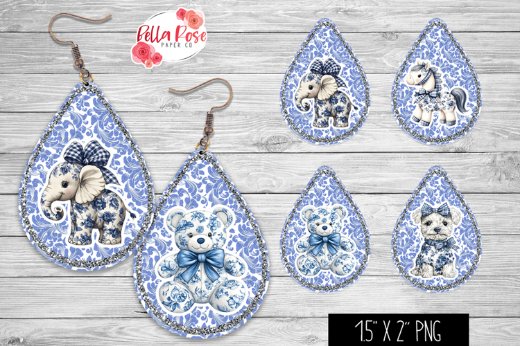 Blue Toile | 4 Sets of Teardrop Earrings