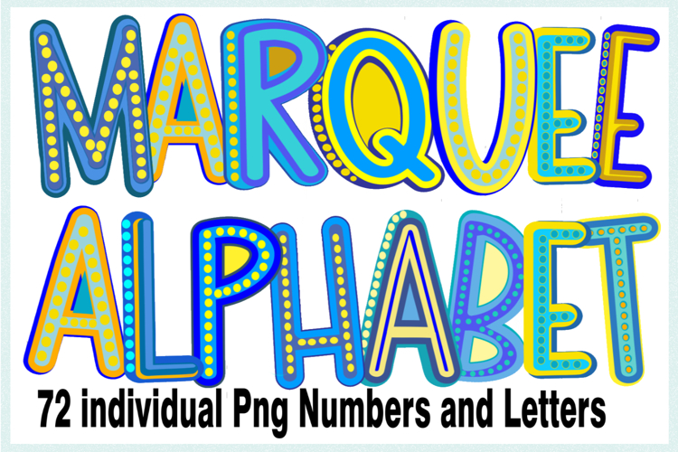 Blue Yellow Marquee Letters Alphabet png | colorful Bright