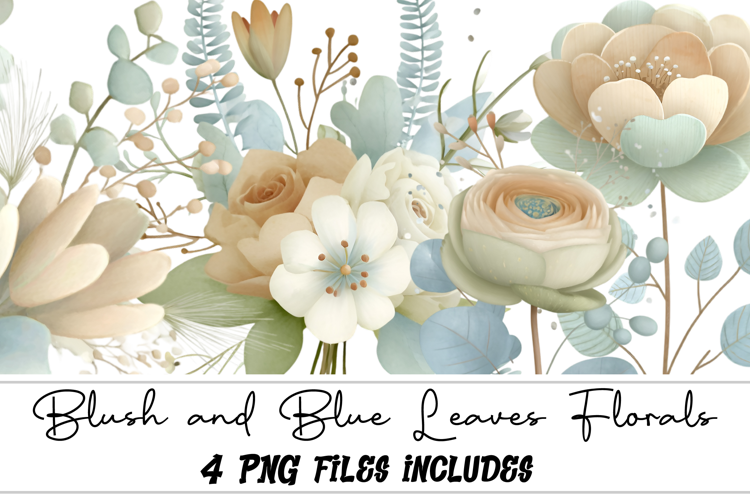 Watercolor Blush and Blue Leaves Florals