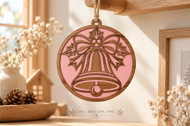 Blush Bell Wooden Christmas Ornament example image 1