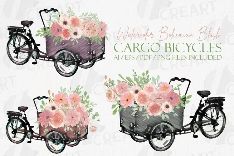Bohemian blush pink floral cargo bikes flower shop decor.