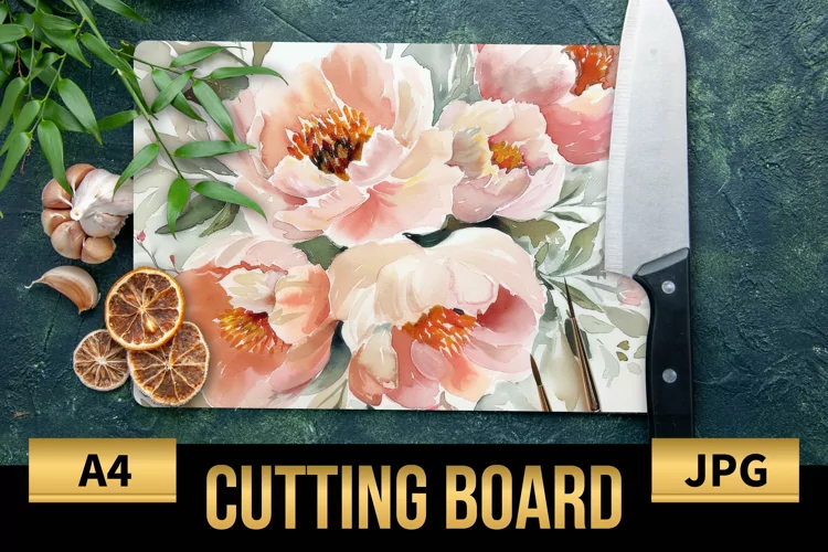 Blush Floral Watercolor Cutting Board | Flowers Design
