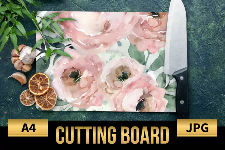 Blush Floral Watercolor Cutting Board | Flowers Design
