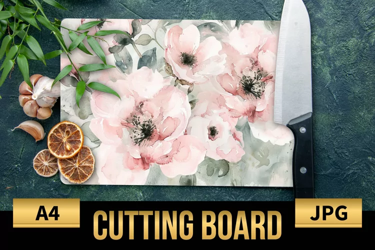 Blush Floral Watercolor Cutting Board | Flowers Design