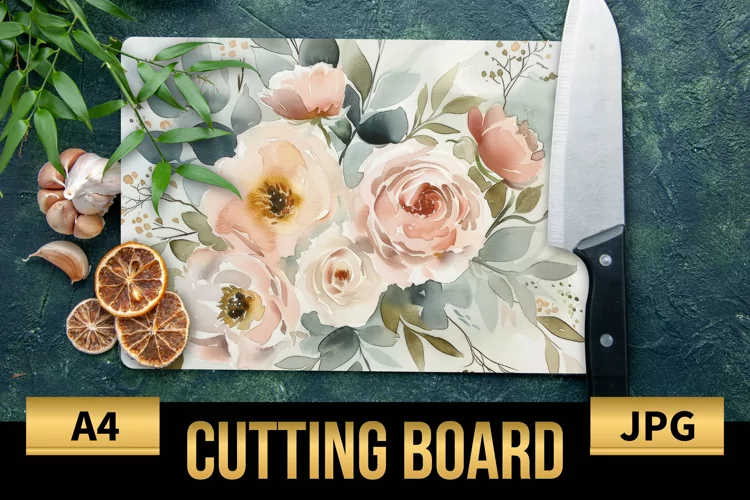 Blush Floral Watercolor Cutting Board | Flowers Design