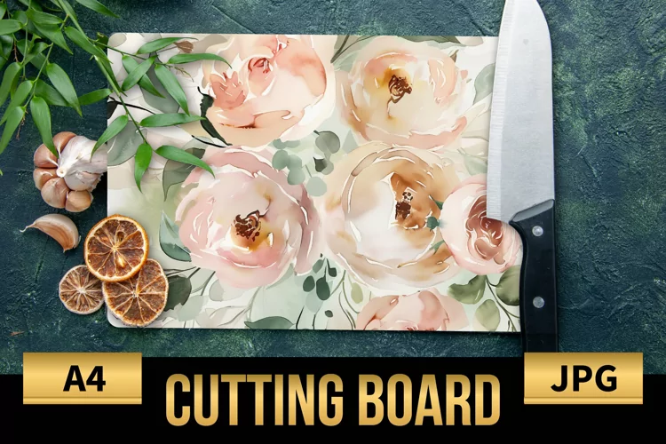 Blush Floral Watercolor Cutting Board | Flowers Design