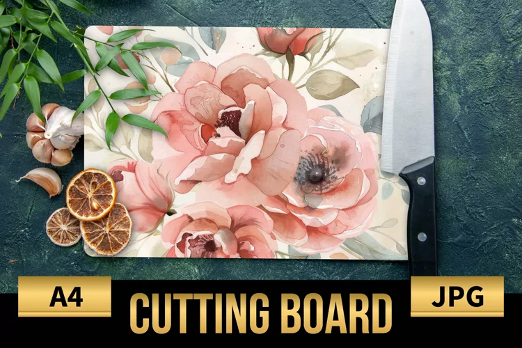 Blush Floral Watercolor Cutting Board | Flowers Design