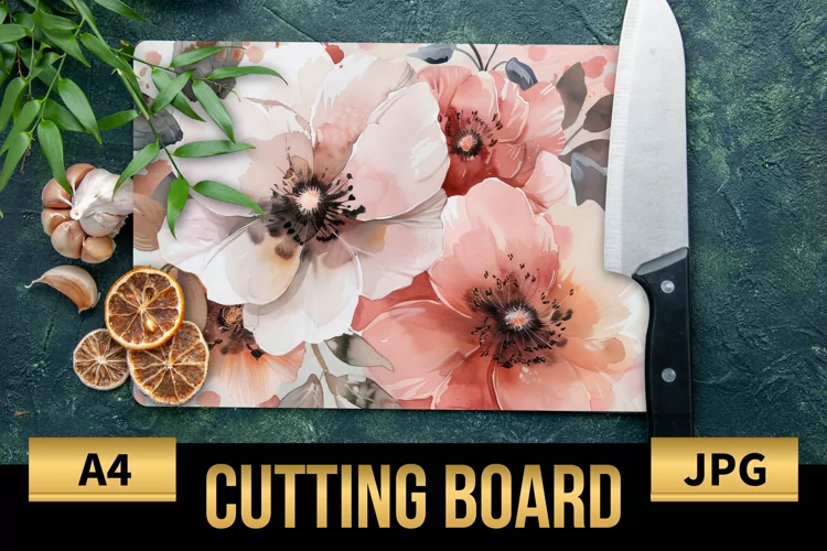Blush Floral Watercolor Cutting Board | Flowers Design