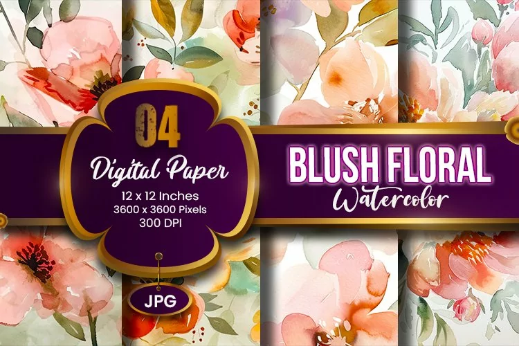 Blush Floral Watercolor Digital Paper | Abstract Flowers