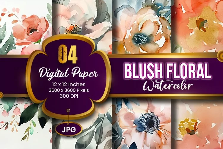 Blush Floral Watercolor Digital Paper | Abstract Flowers