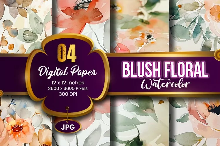 Blush Floral Watercolor Digital Paper | Abstract Flowers