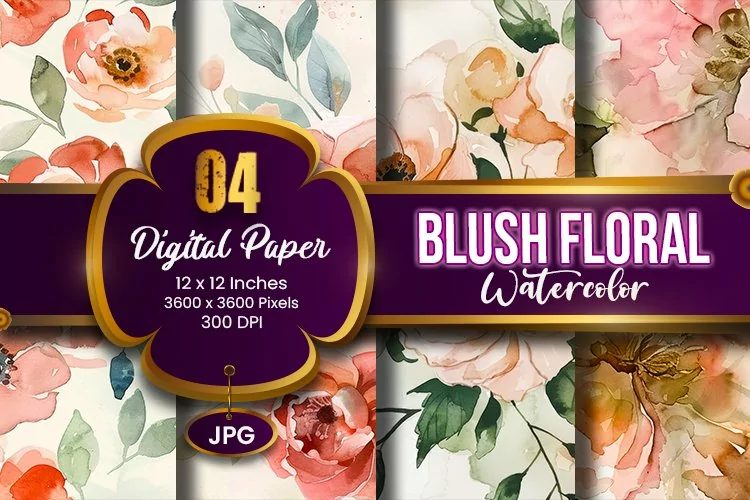 Blush Floral Watercolor Digital Paper | Abstract Flowers