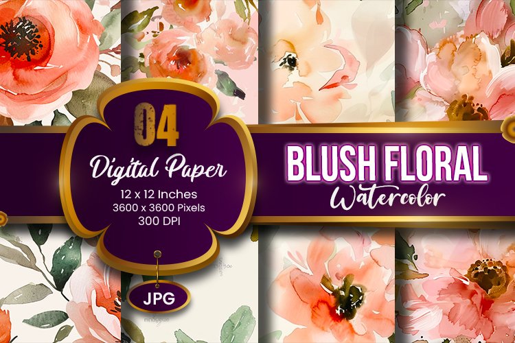 Blush Floral Watercolor Digital Paper | abstract pink spring example image 1