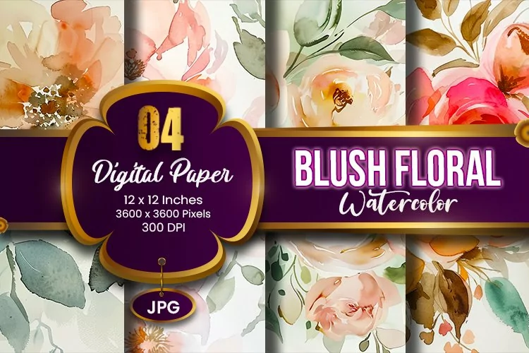 Blush Floral Watercolor Digital Paper | Abstract Flowers