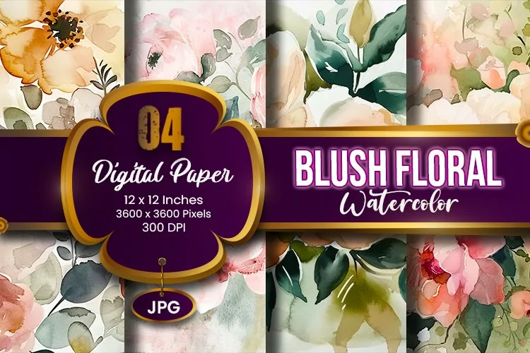 Blush Floral Watercolor Digital Paper | Abstract Flowers