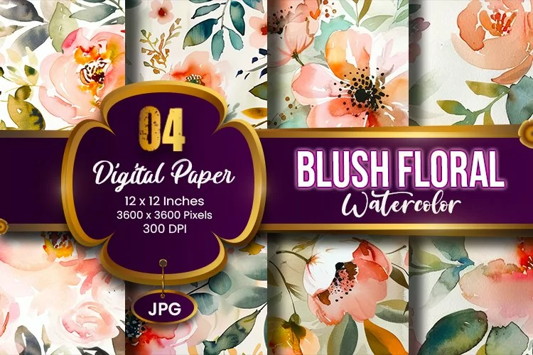Blush Floral Watercolor Digital Paper | Abstract Flowers