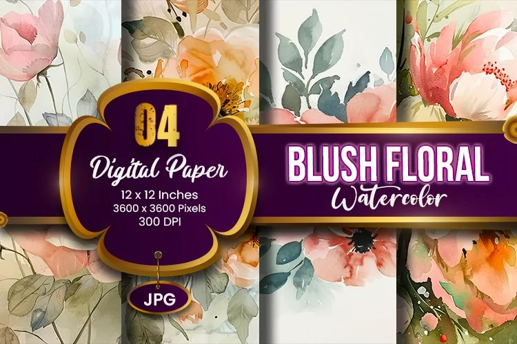 Blush Floral Watercolor Digital Paper | Abstract Flowers