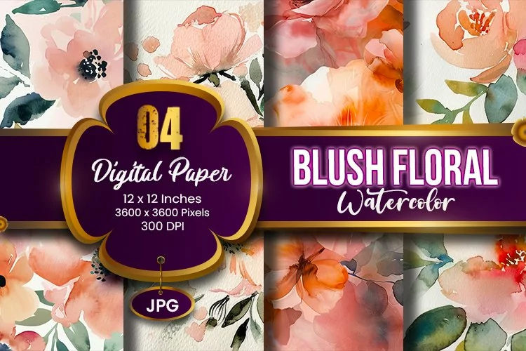 Blush Floral Watercolor Digital Paper | Abstract Flowers